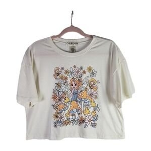 Cut & Paste Womans  Fairy in Mushroom Garden Mid drift t-shirt Size M